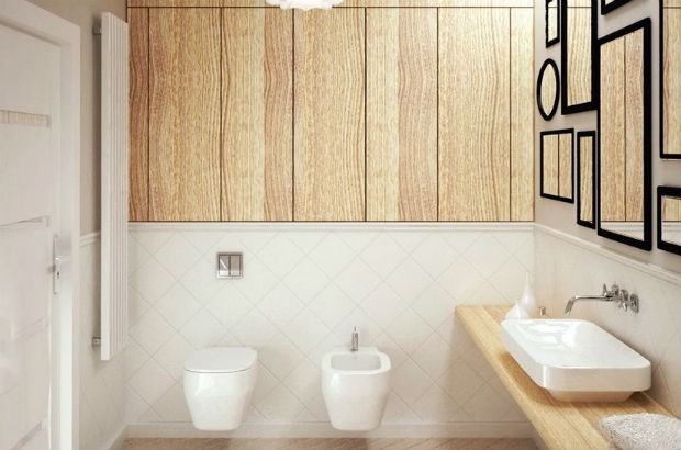 Drewniana ściana w łazience, fot. Moskou