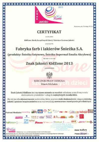 Produkty Śnieżki ze znakiem jakości KidZone!