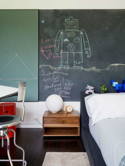 Ściana pomalowana czarną farbą tablicową, fot.: Hufft Projects