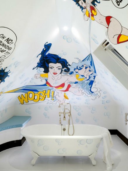 Odważna aranżacja wnętrz - komiks na ścianie, fot.: London Basement