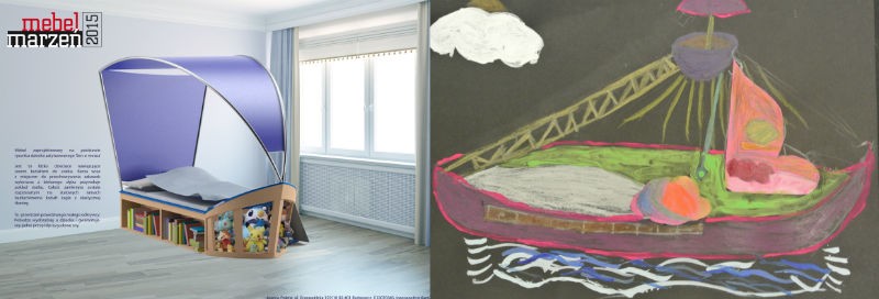 TREND VI - Klub podr&oacute;żnika - ł&oacute;żko Sen o morzu, Joanna Polenz - projekt inspirowany rysunkiem Gosii Sztwiertnia