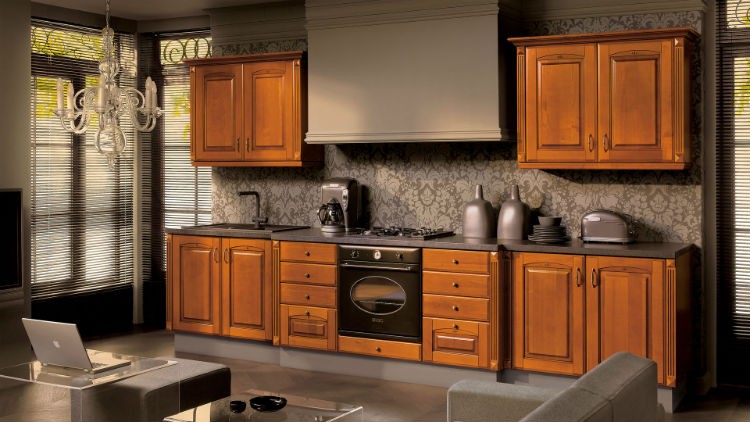 Meble kuchenne w kolorze naturalnego drewna, Kolekcja Insygnata Black Red White