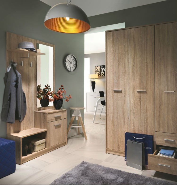 Meble w kolorze naturalnego drewna: przedpok&oacute;j, Kolekcja Nepo Black Red White