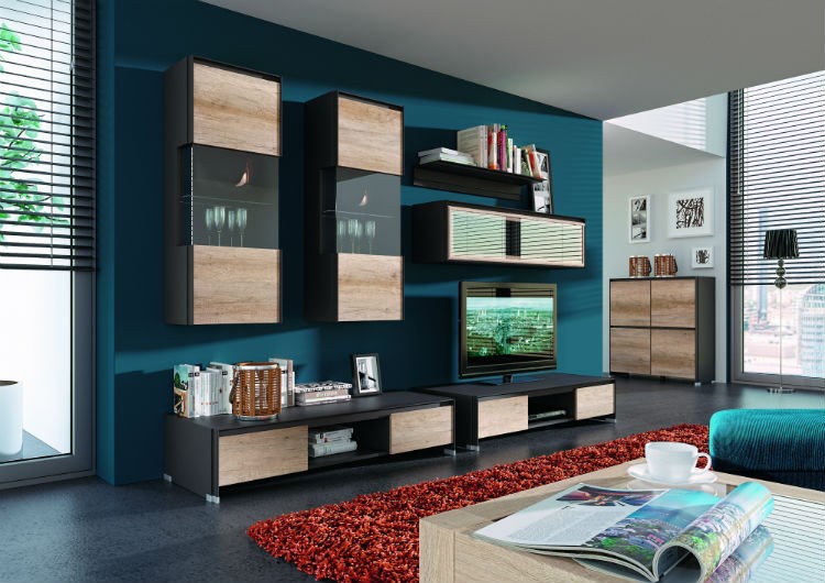 Meble w kolorze naturalnego drewna: salon, Kolekcja Fini Black Red White