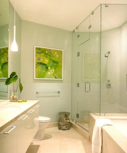 Zielona ściana w łazience, fot.: Jamie Bush