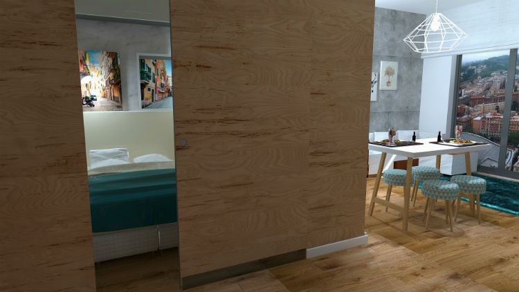 male mieszkanie dla rodziny drzwi przesuwne do sypialni