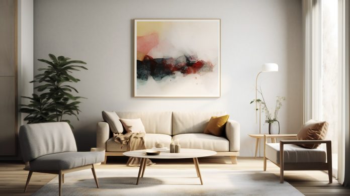 Salon w aranżacji minimalistyczno-eklektycznej